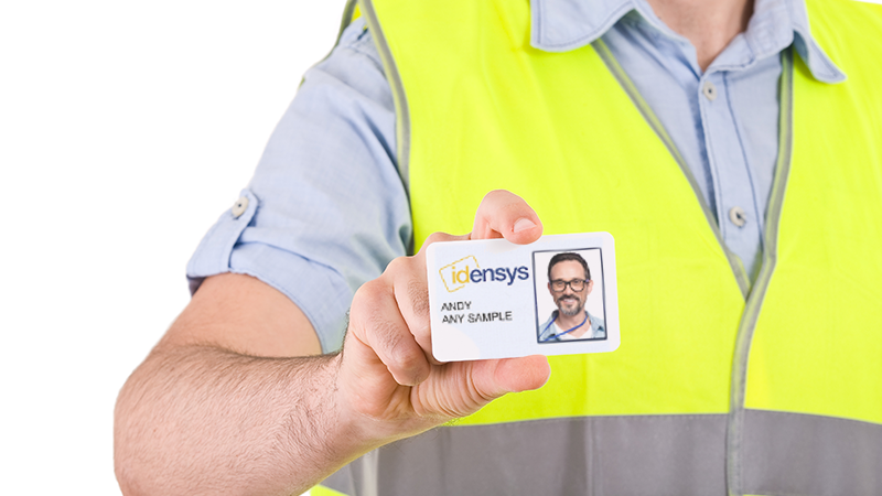 construction man holding an id card
